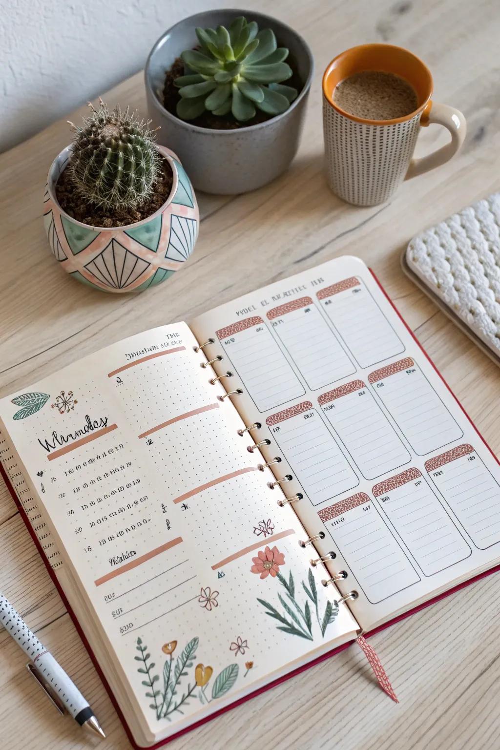 Enhance your planning skills with a stunning weekly layout that combines simplicity and elegance. 🌿✨ #BulletJournal #ScandinavianStyle