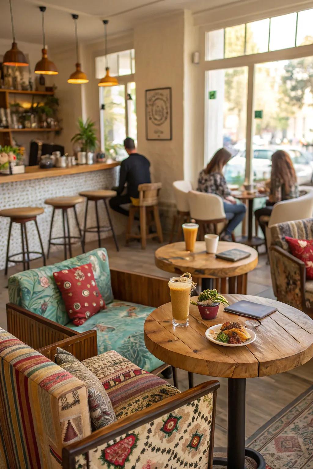 Diverse seating selections fashion a flexible home cafe setting.