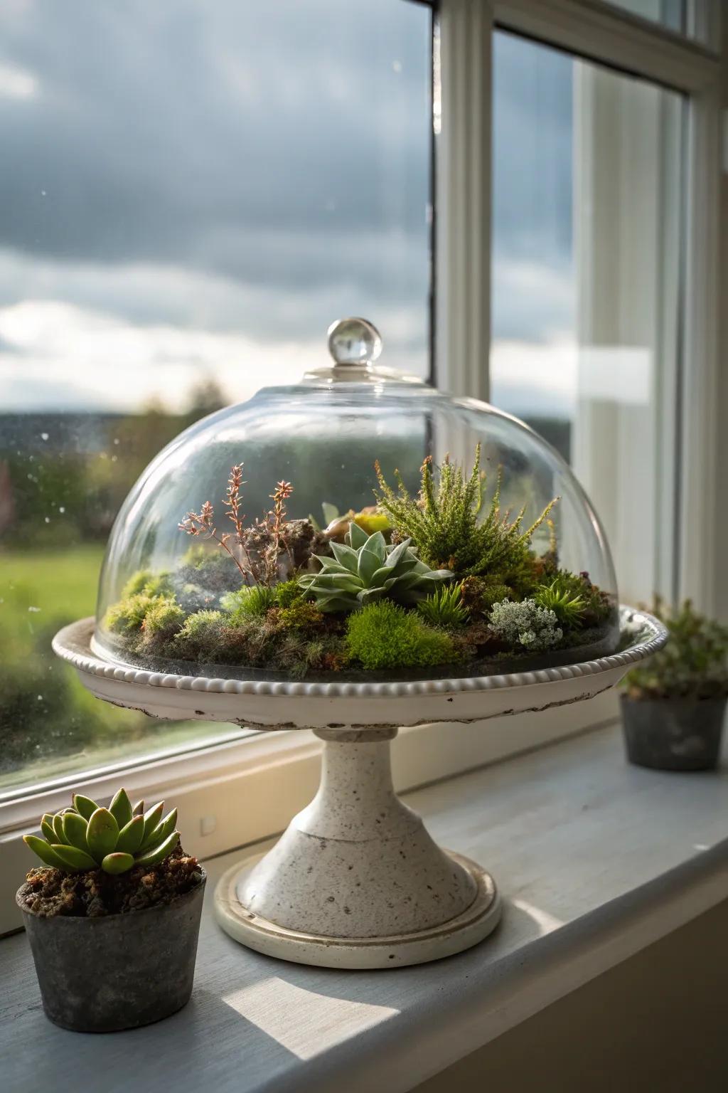 Welcome the outdoors inside through a verdant moss and succulent exhibit.