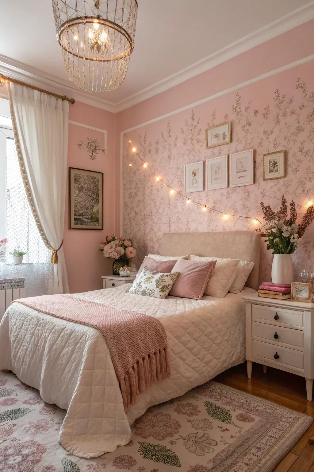 Pastel roses inject a delicate, romantic feel into the bedroom.