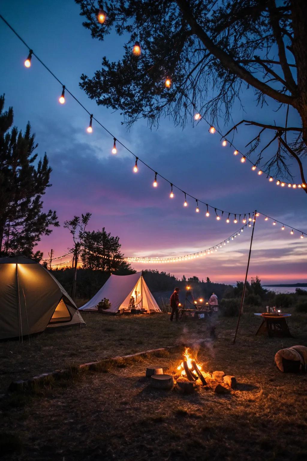 Adorn your campsite with the gentle warmth of string lights.