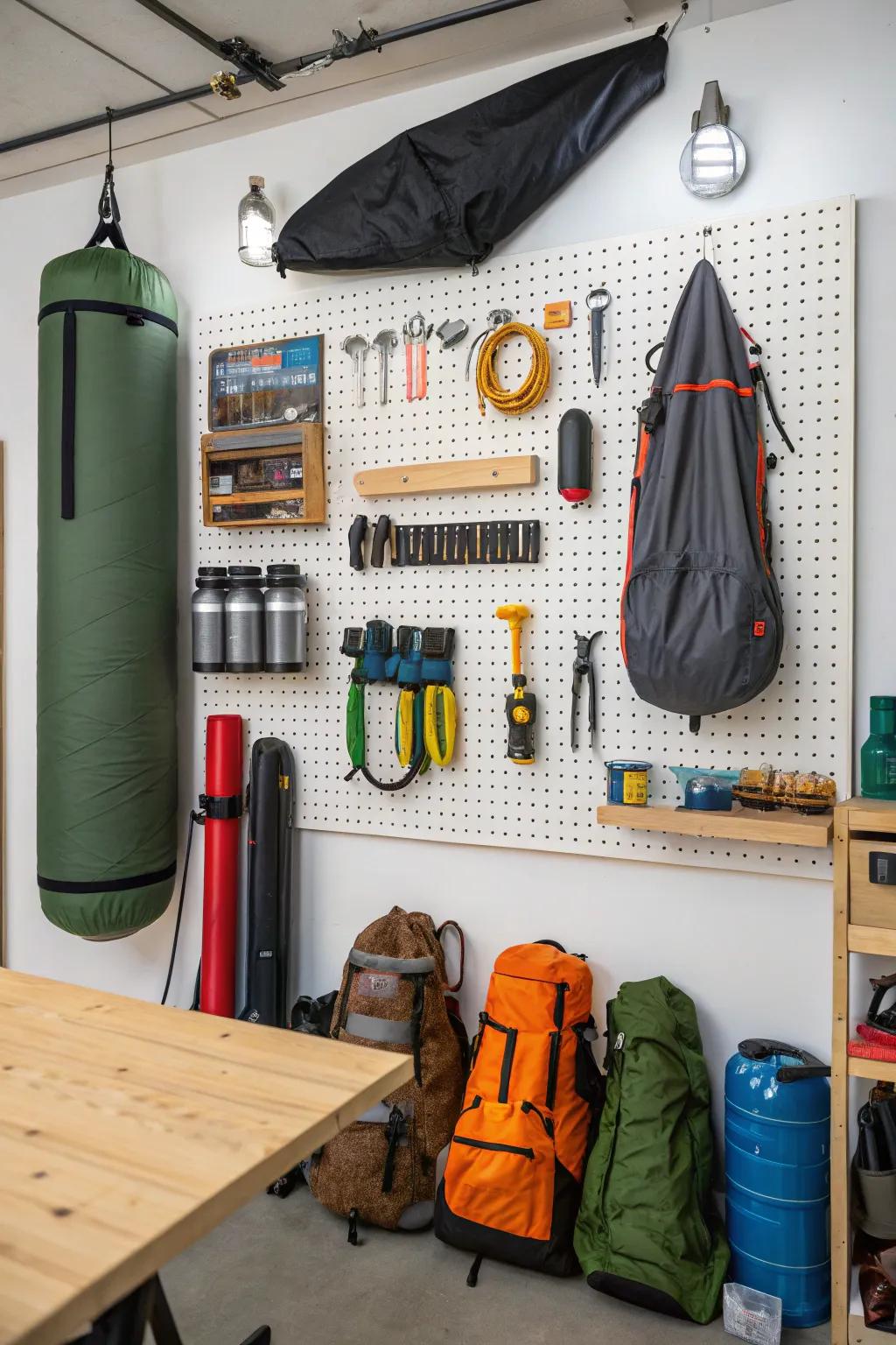 Hole boards deliver an inventive means to arrange plus display camping implements.