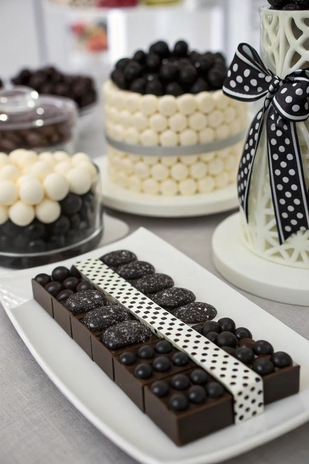 A monochromatic candy arrangement radiating refinement and panache.
