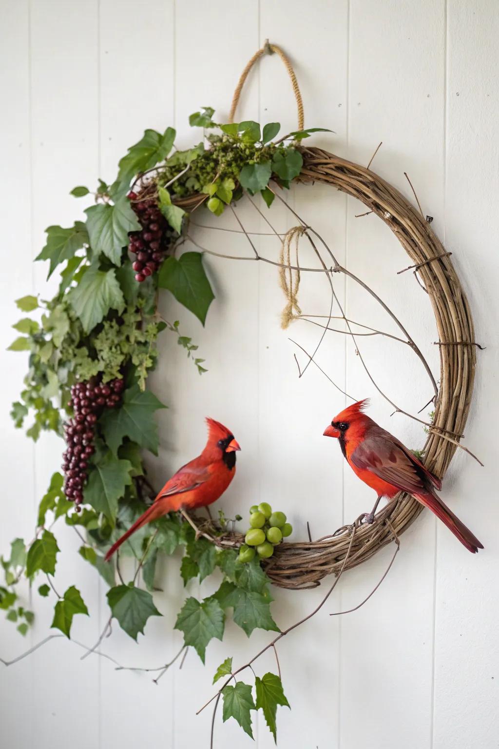 A minimalist cardinal wreath displaying pure elegance.