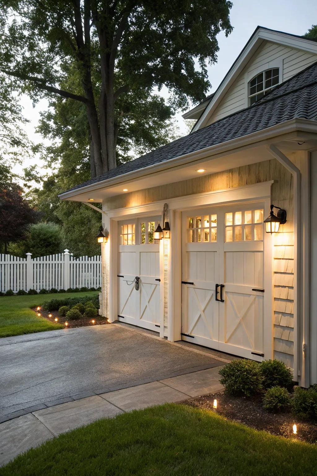 A traditional carport layout with graceful double doors, enhancing a classic home atmosphere.