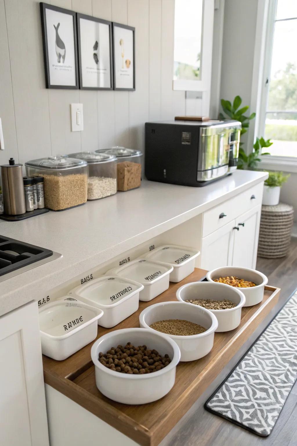 An organized setup simplifies feeding times for you and your feline friend.