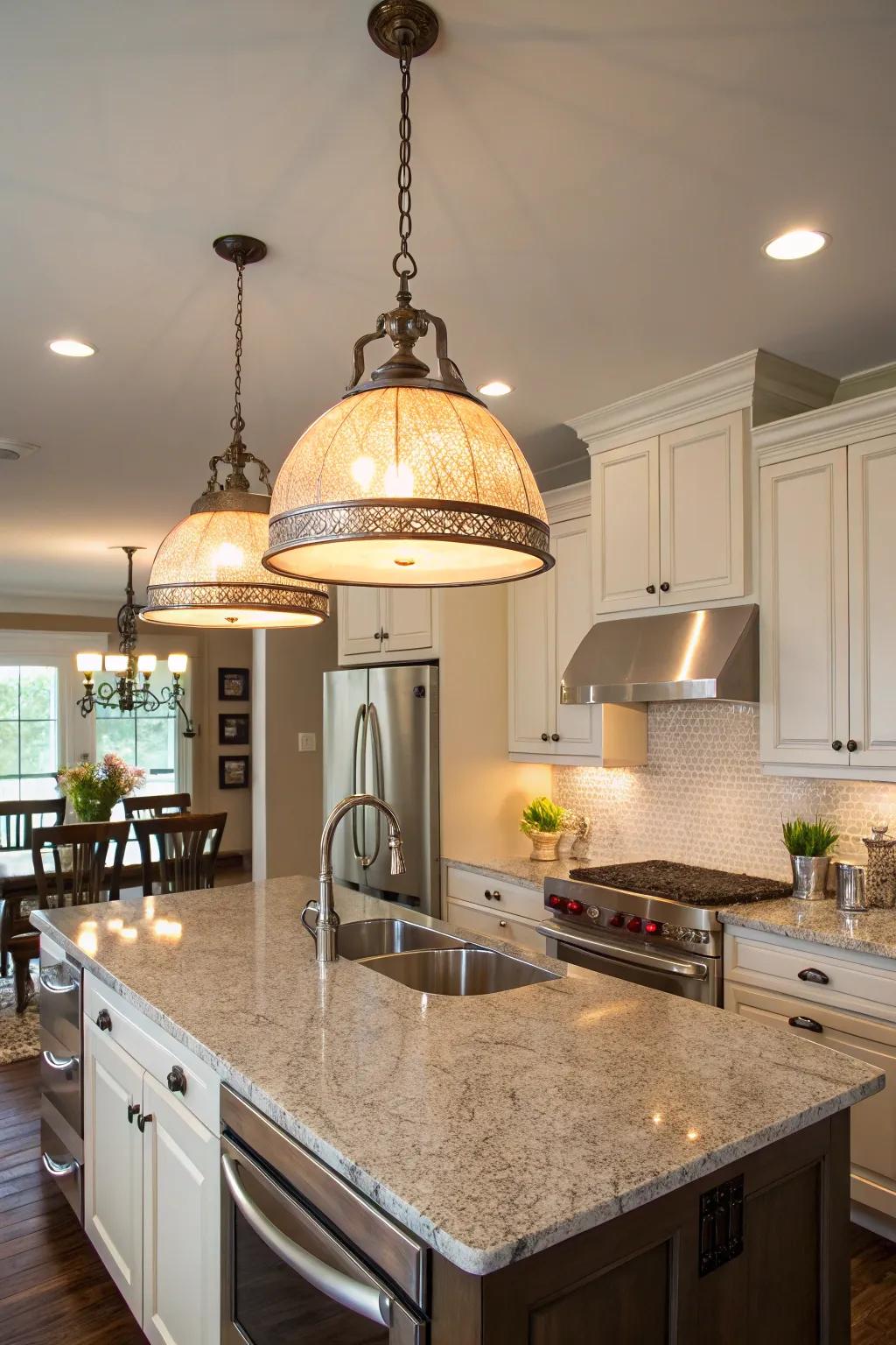 Create a statement using elegant hanging illumination.