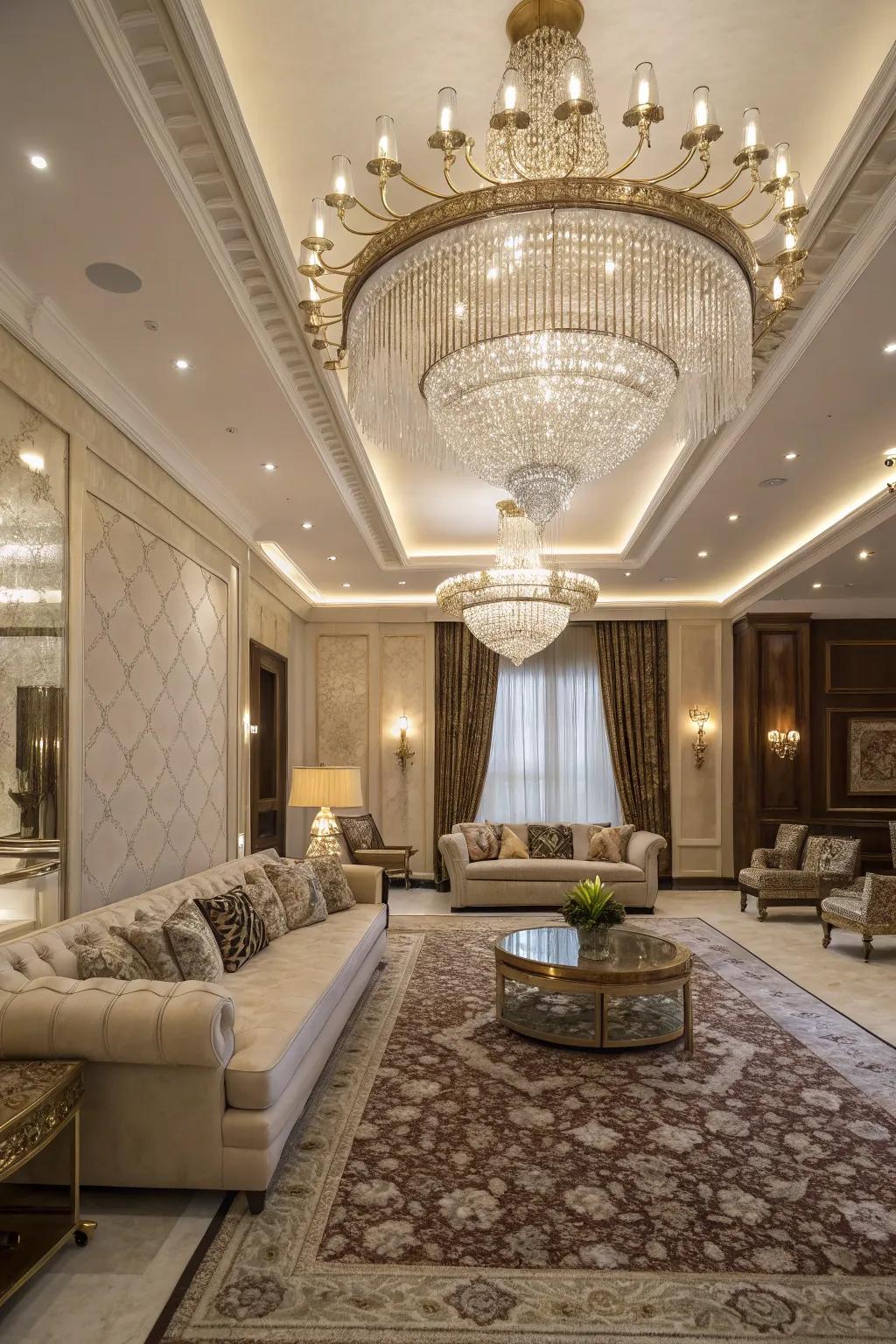 Chandeliers add elegance and focus to your ceiling.
