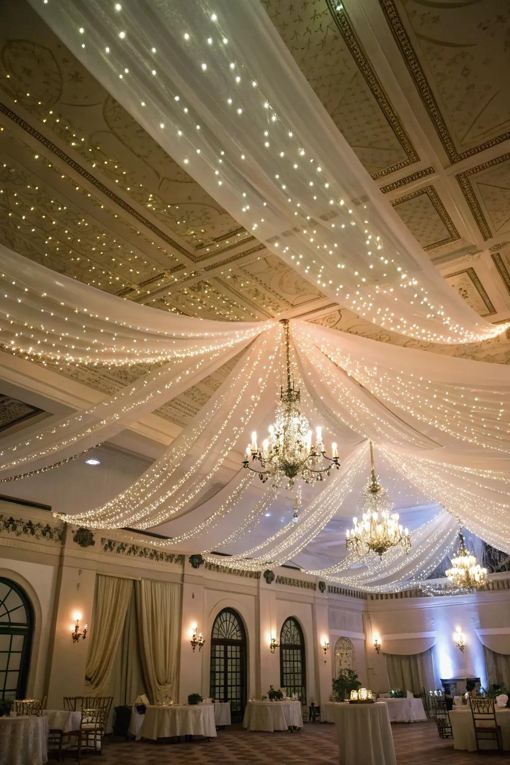 Filament lights fashion a magical, starlit effect.