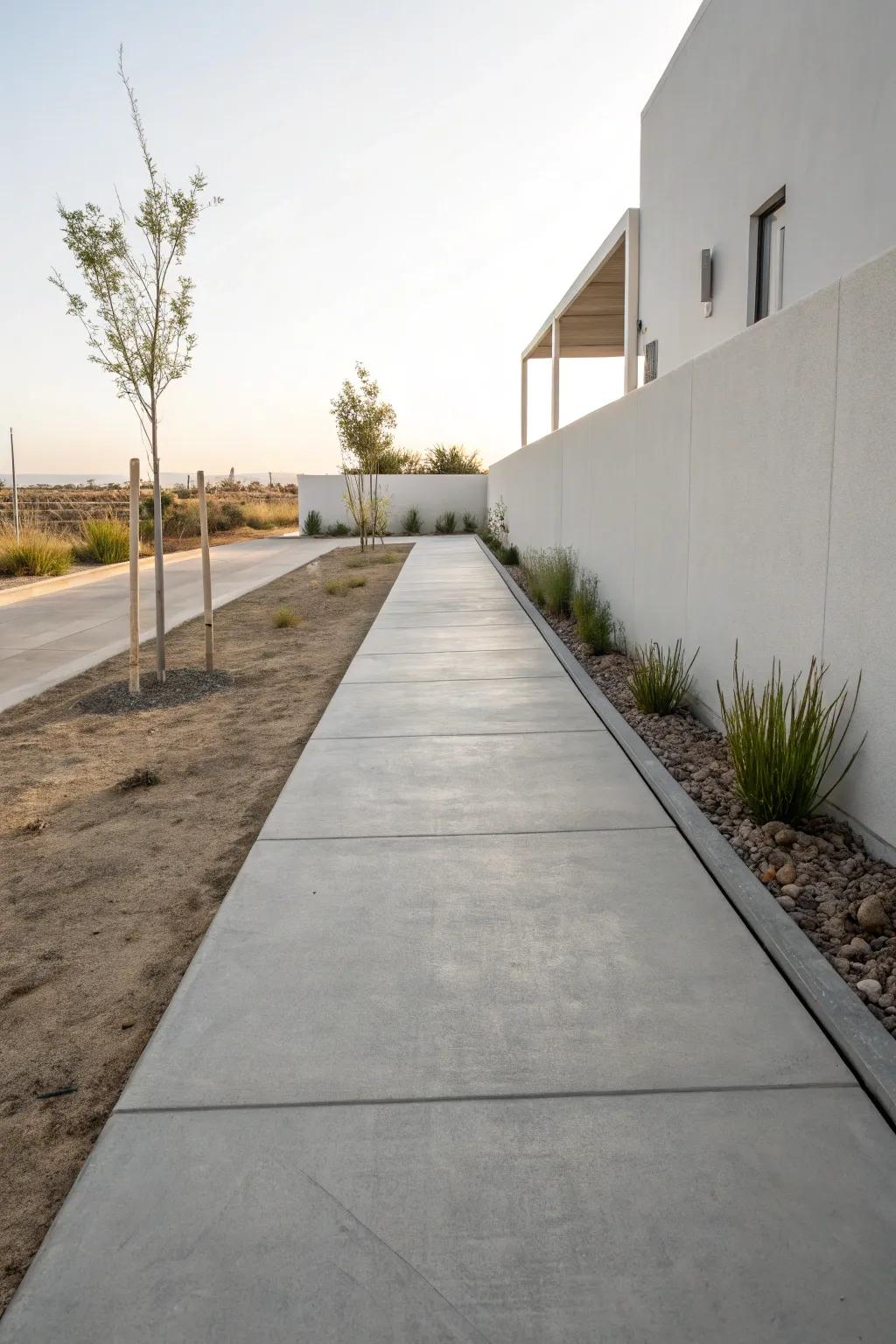 A minimalist concrete walkway, radiating grace and simplicity.