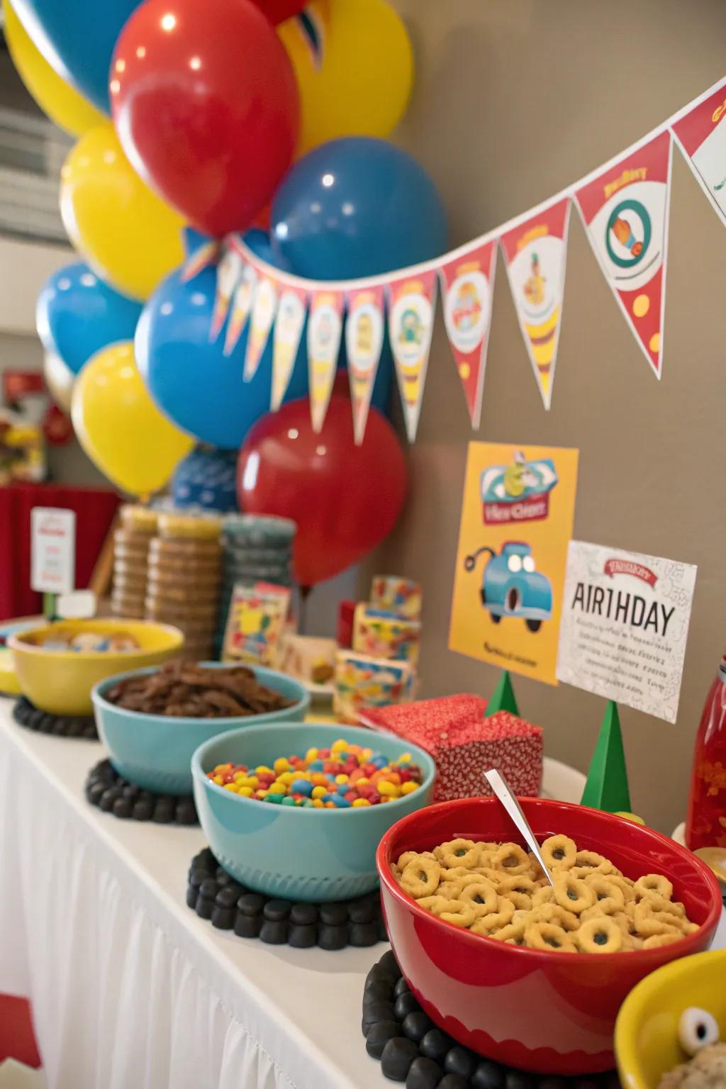 A themed cereal display adds charm to important dates.