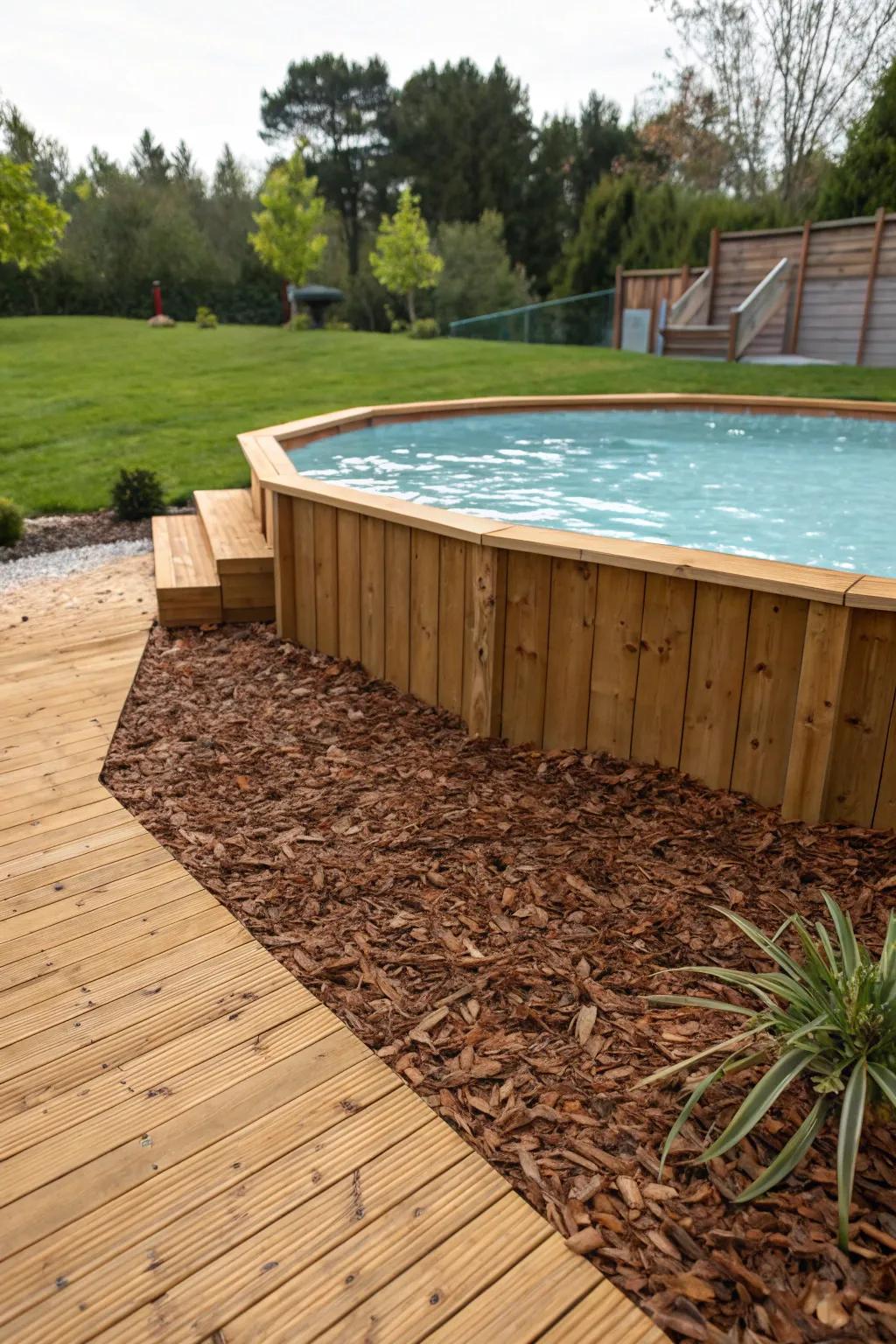 Woodchips contribute a tidy and earthy sensation to your poolside.