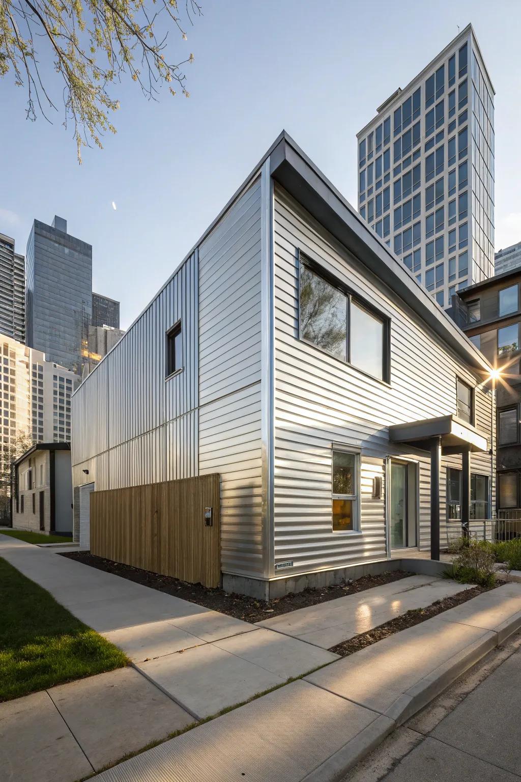 Shine-Guard metal siding offers a streamlined and fashionable home facade.