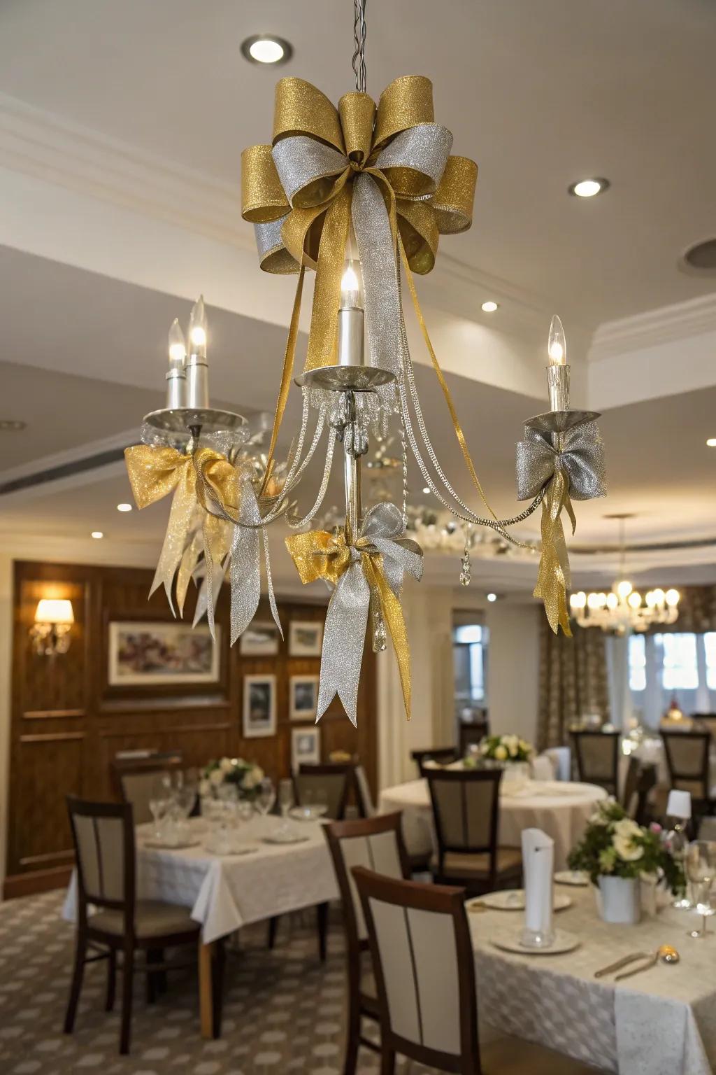 Silken banners: draping chandeliers in the essence of elegance.