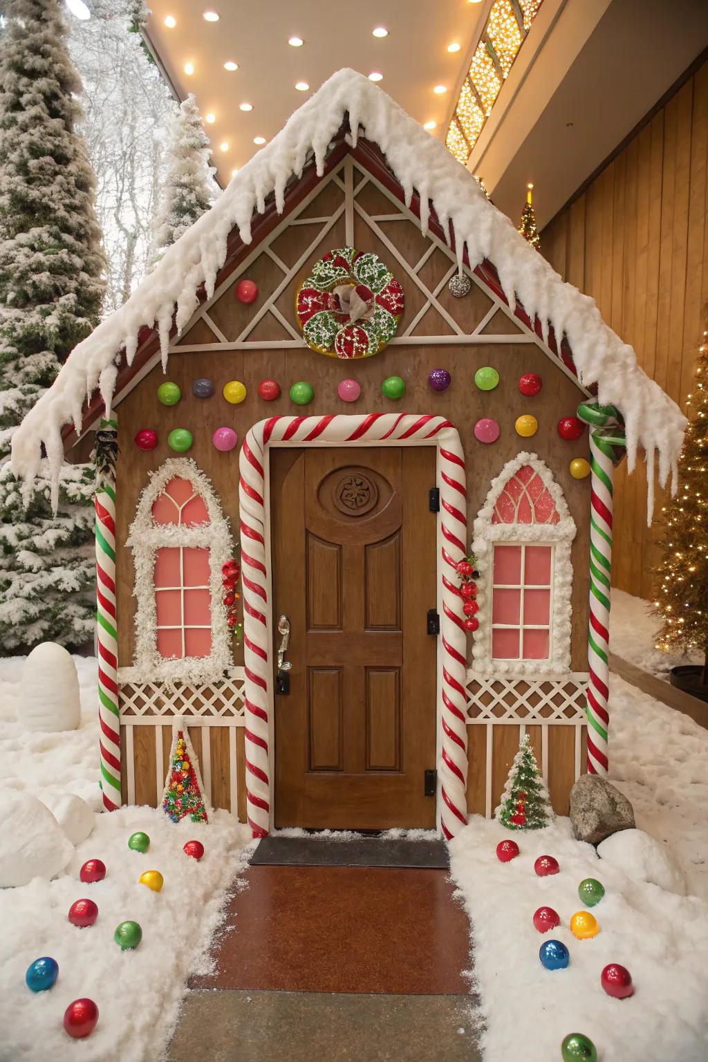 A charming sweet treat cottage entrance, perfect for the holidays.