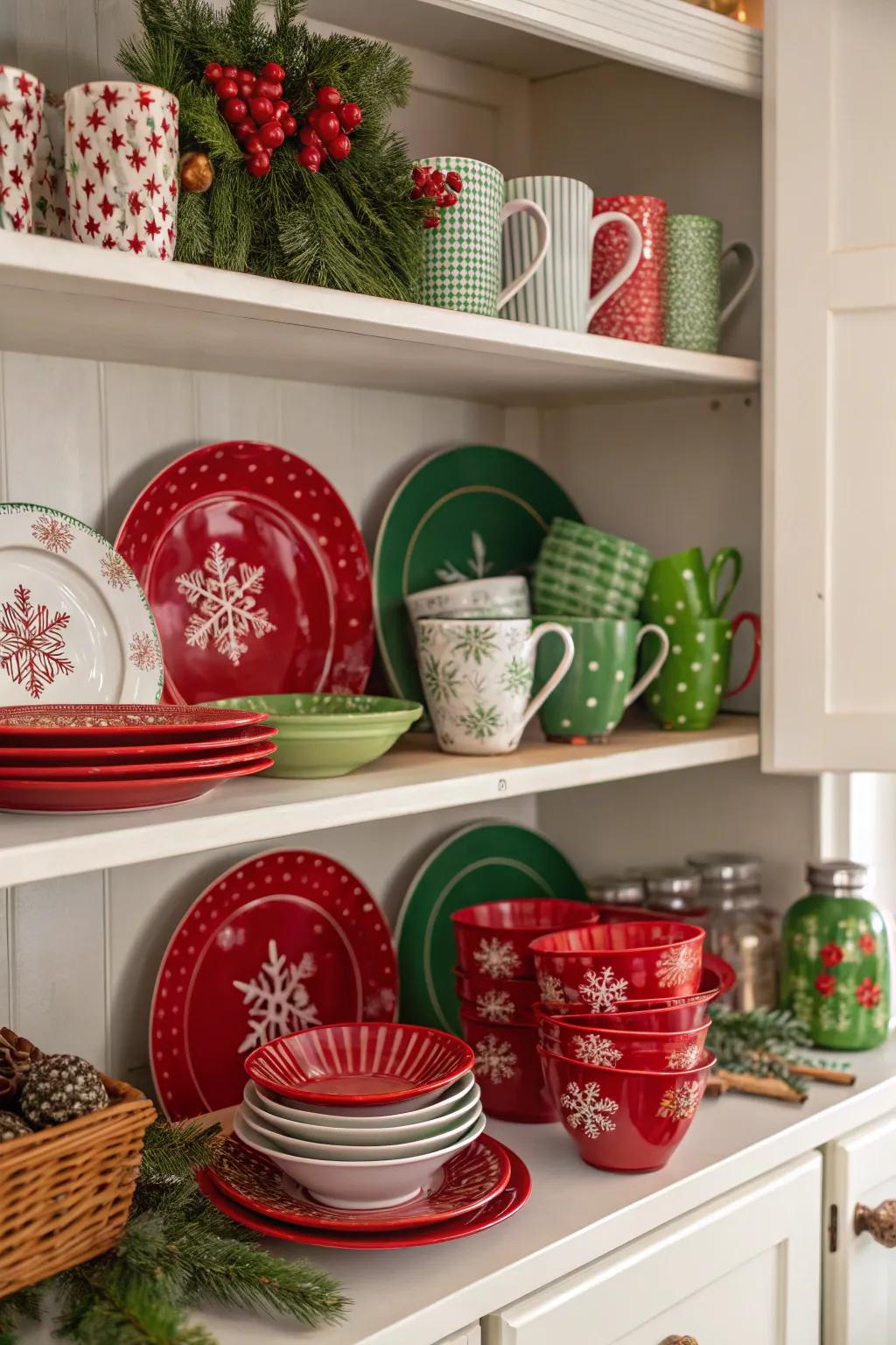 Themed tableware infuses a festive nuance into kitchen ornamentation.