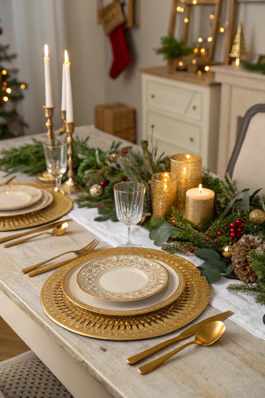 Gilded accents offer a touch of class to the Christmas table.