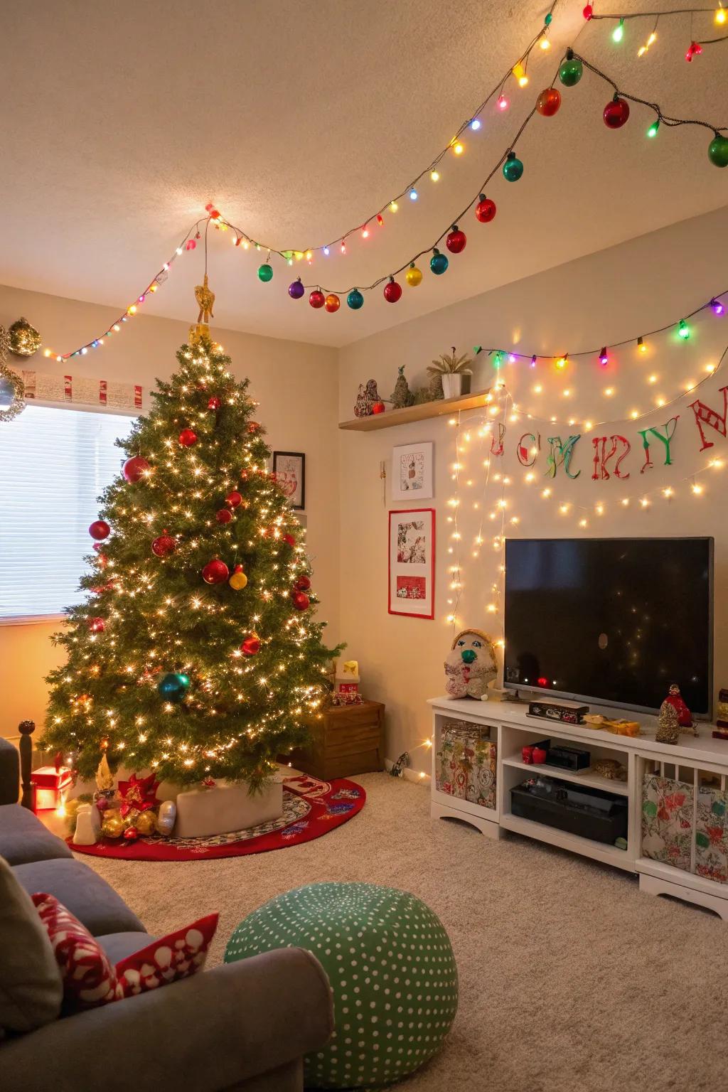 Step into a realm of enchanted frivolity with lively yuletide decor.