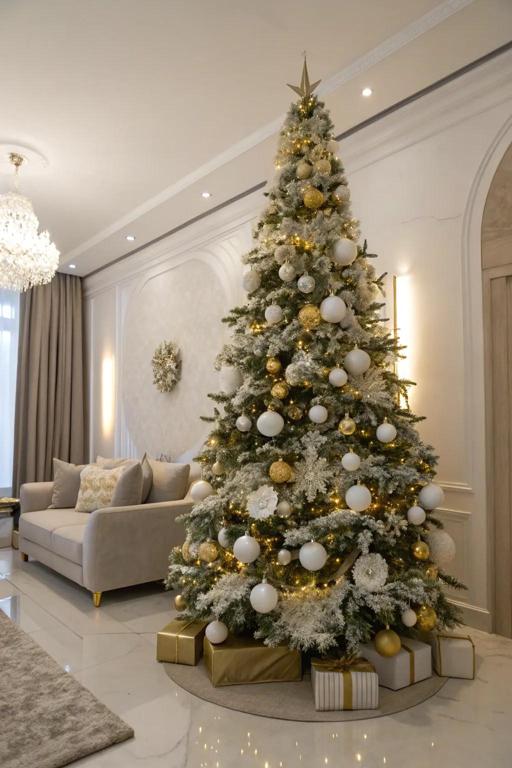 A polished ivory and gilded Christmas tree.