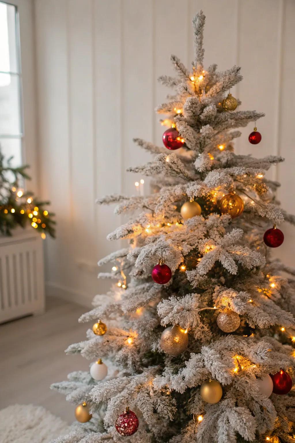 Establish an icy dreamscape with a frosted tree.