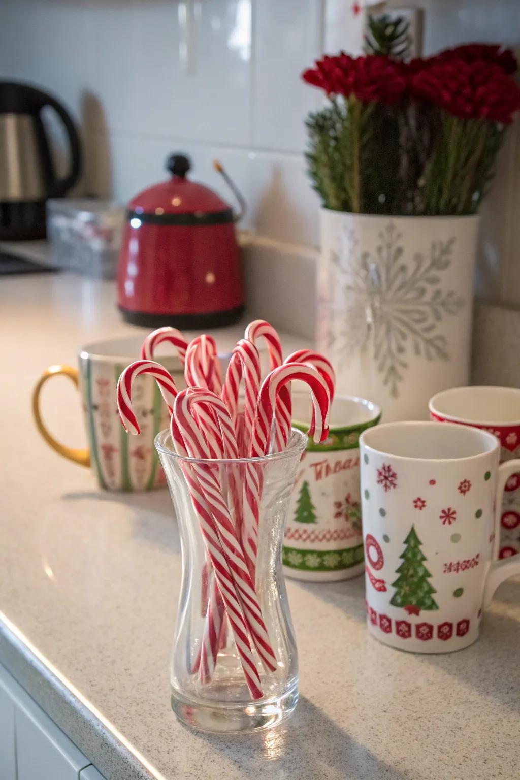Saccharine and celebratory: striped sweets contribute a spirited holiday accent.
