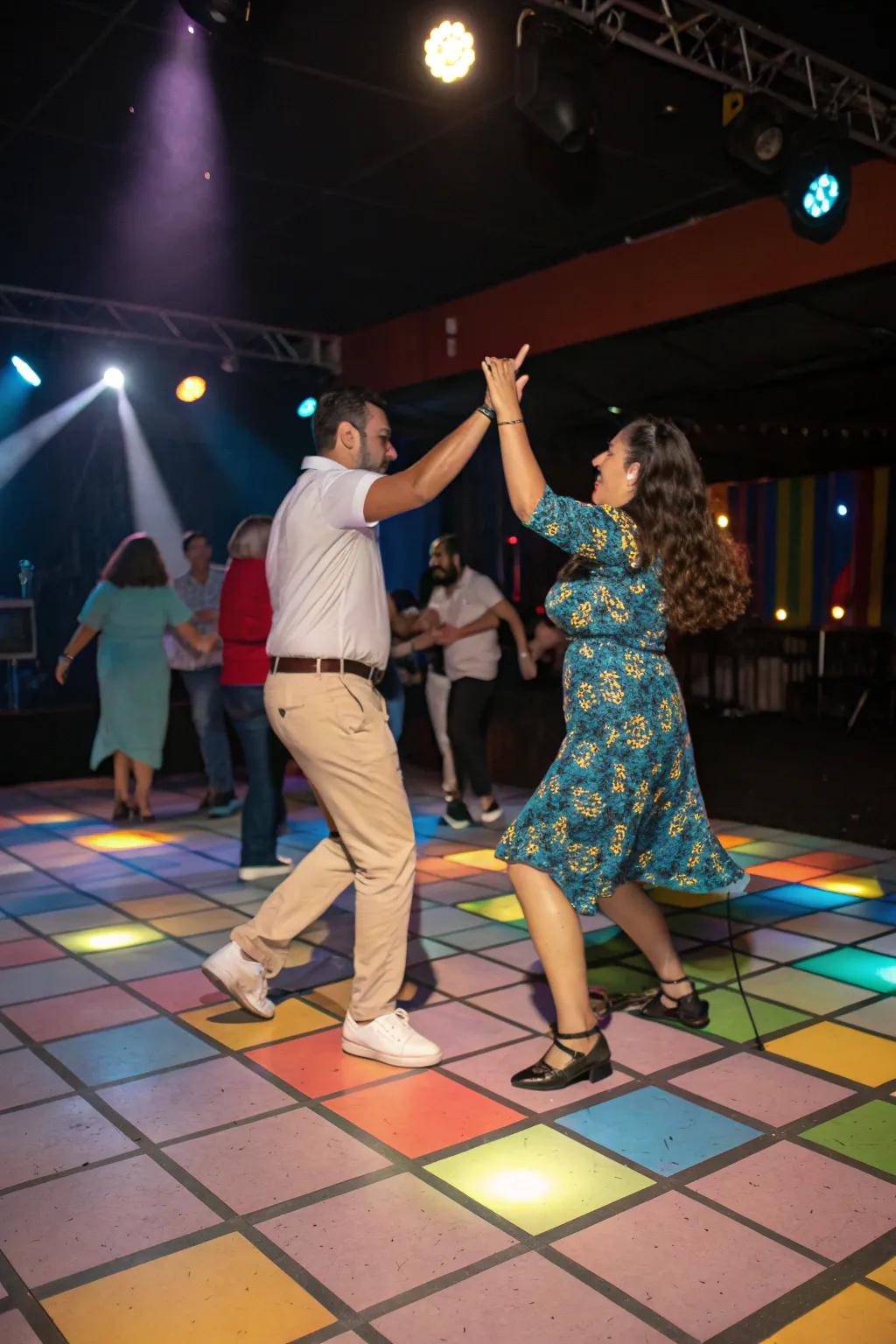 A lively salsa rhythm zone keeps the Cinco de Mayo gathering dynamic.