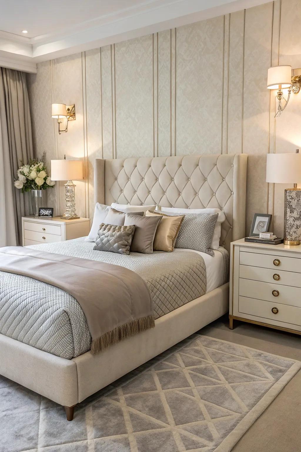 Streamlined and fashionable furnishings for a unified bedroom design.