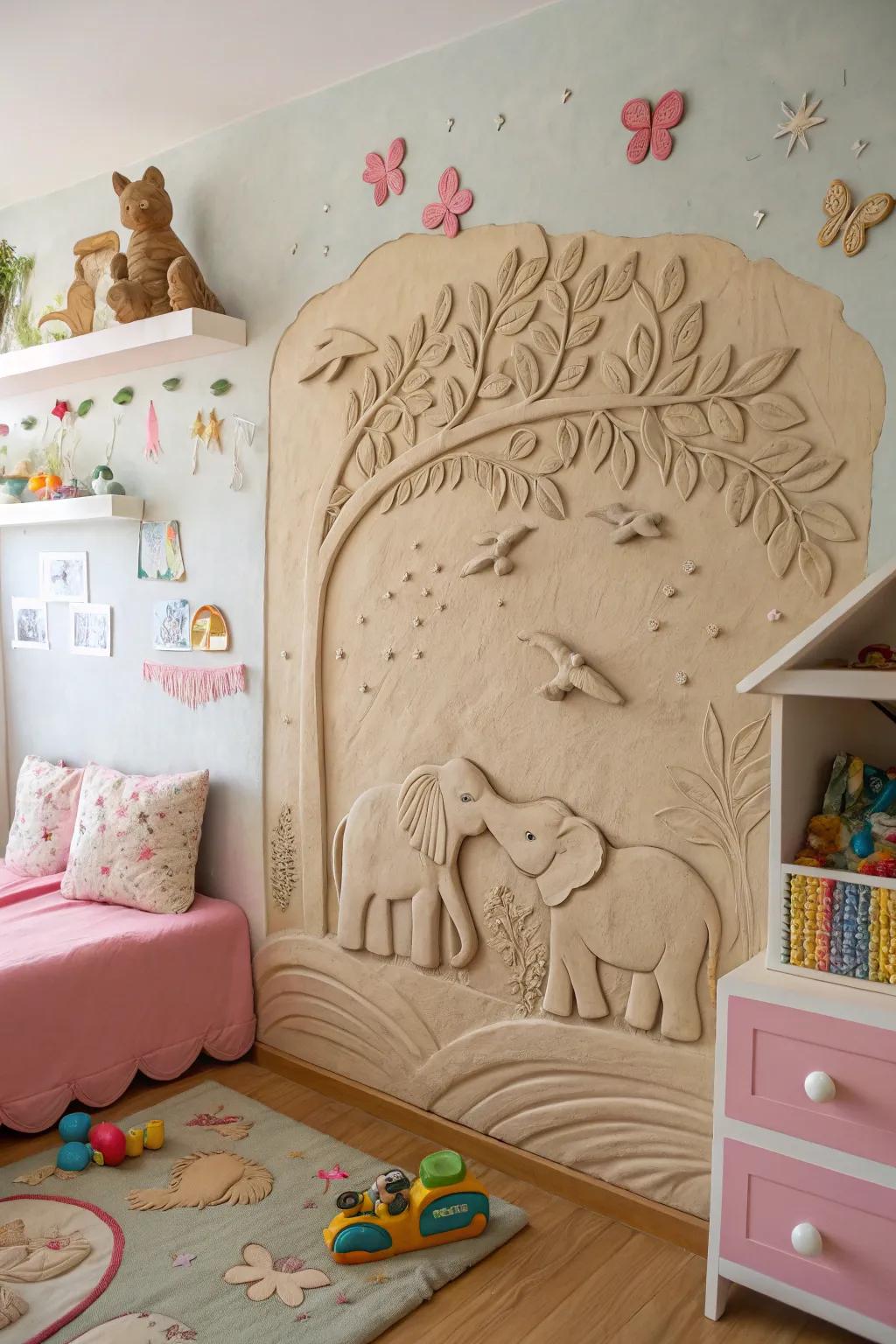 Delightful animal clay relief sculpture, infusing allure and narrative into any space.