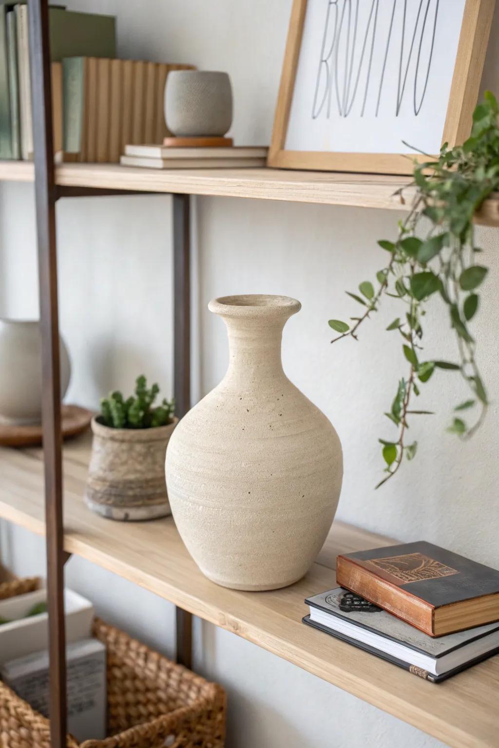 A minimalist, matte-coated earthenware flower holder that incorporates elegance into a polished setting.