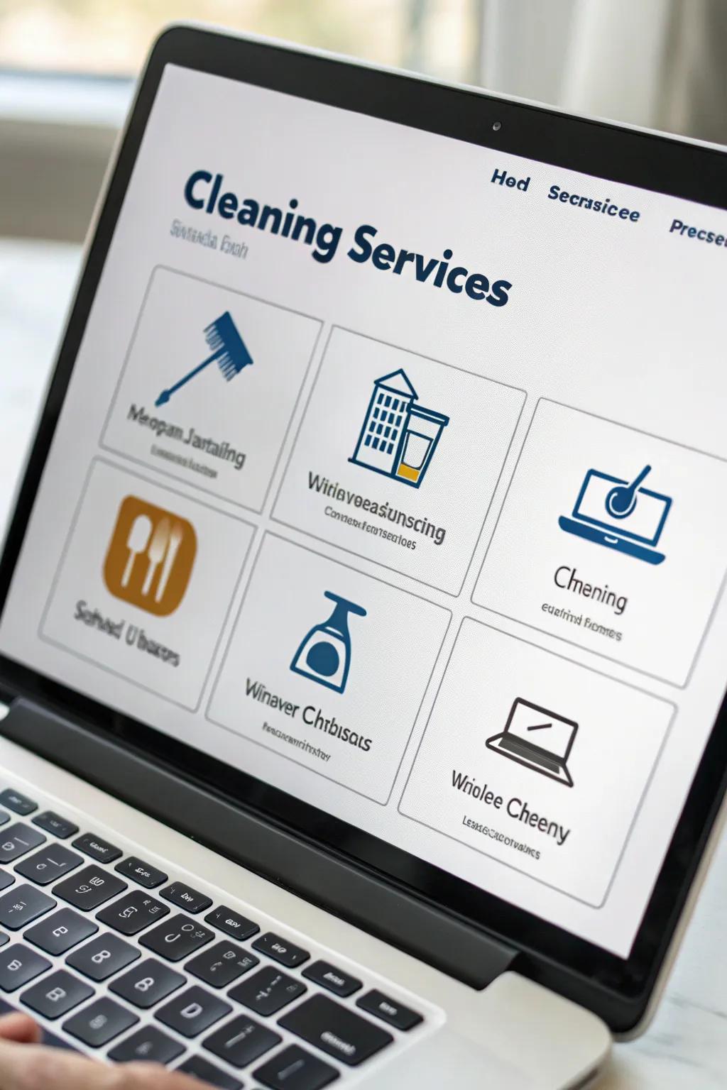 Visual aspects in a cleaning website layout.