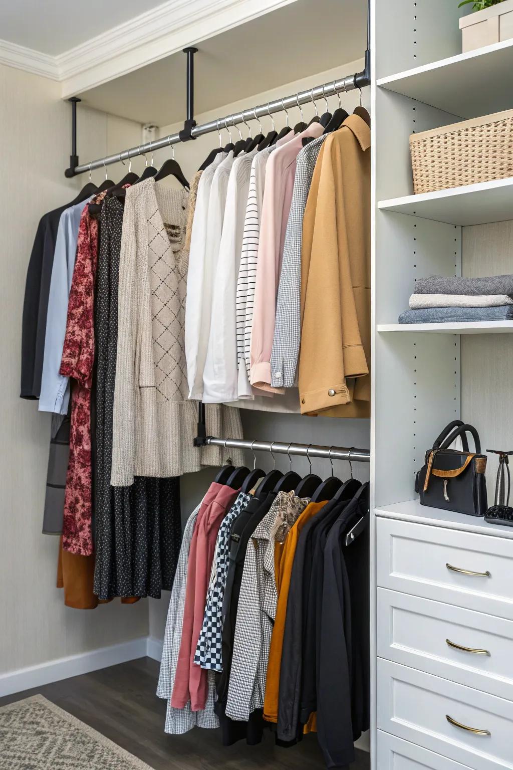Adaptable hangers provide custom storage solutions suitable for all requirements.