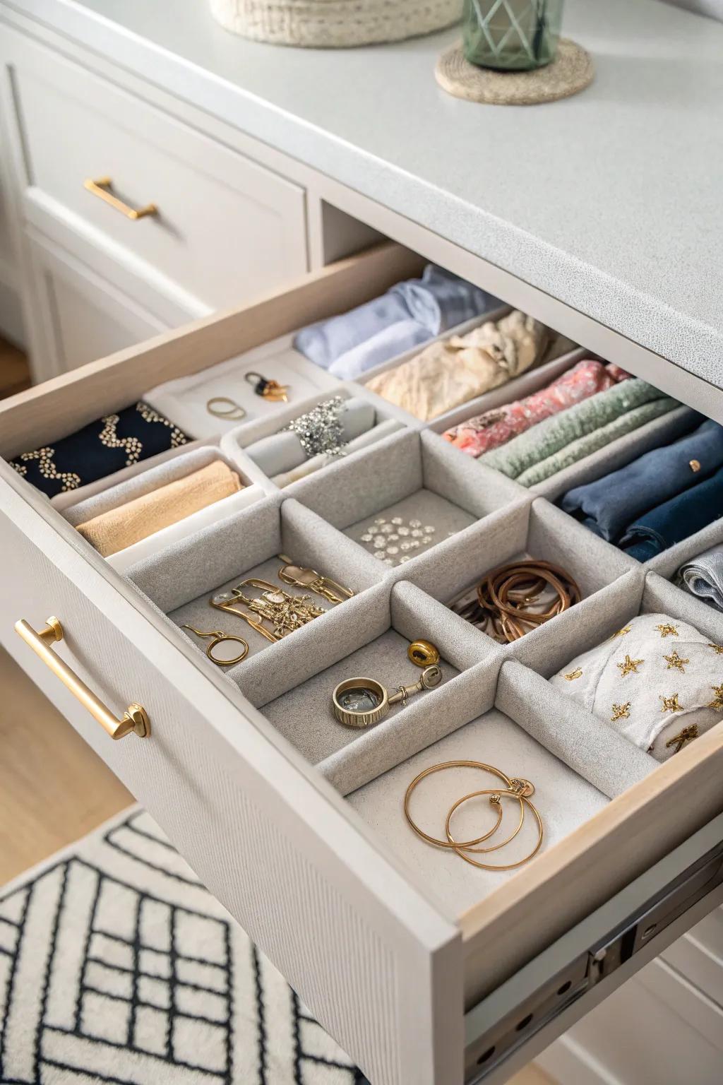 Drawer organizers ensuring neat and structured storage.