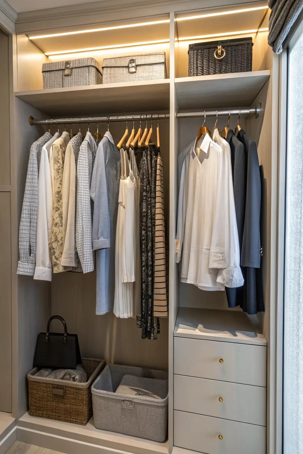 Numerous bars effectively optimize vertical hanging area.