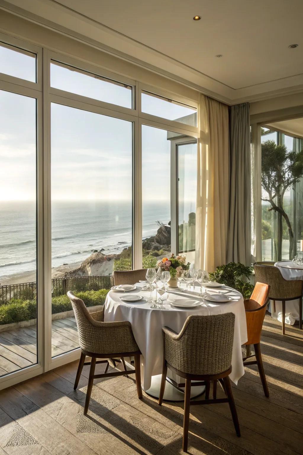 Large windows and minimal curtains keep the room bright and airy.