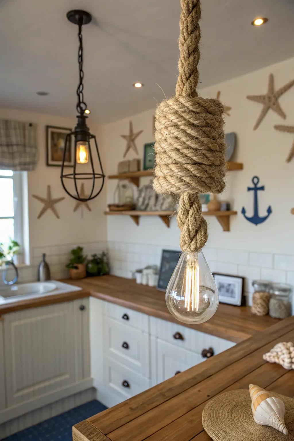 Rope fixtures ferry the spirit of nautical escapades into your culinary space.