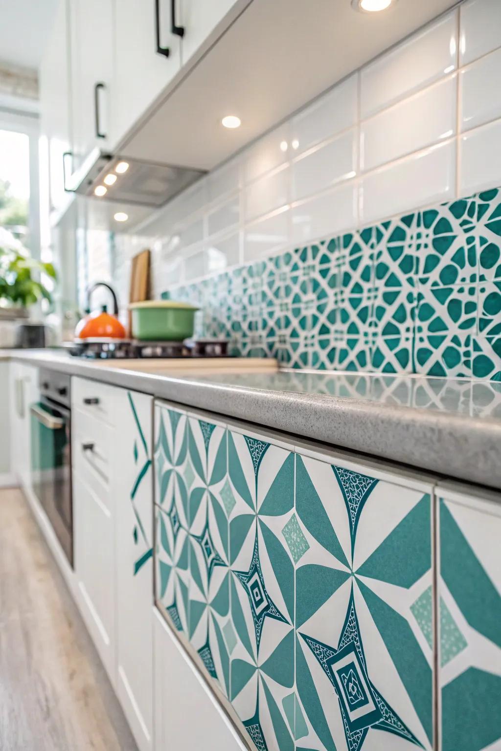 Geometric tiles inject a modern flair into coastal decor.