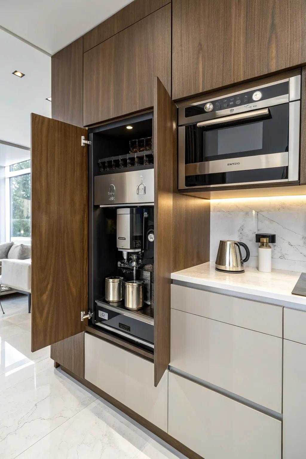 An integrated coffee system for a streamlined kitchen adventure.