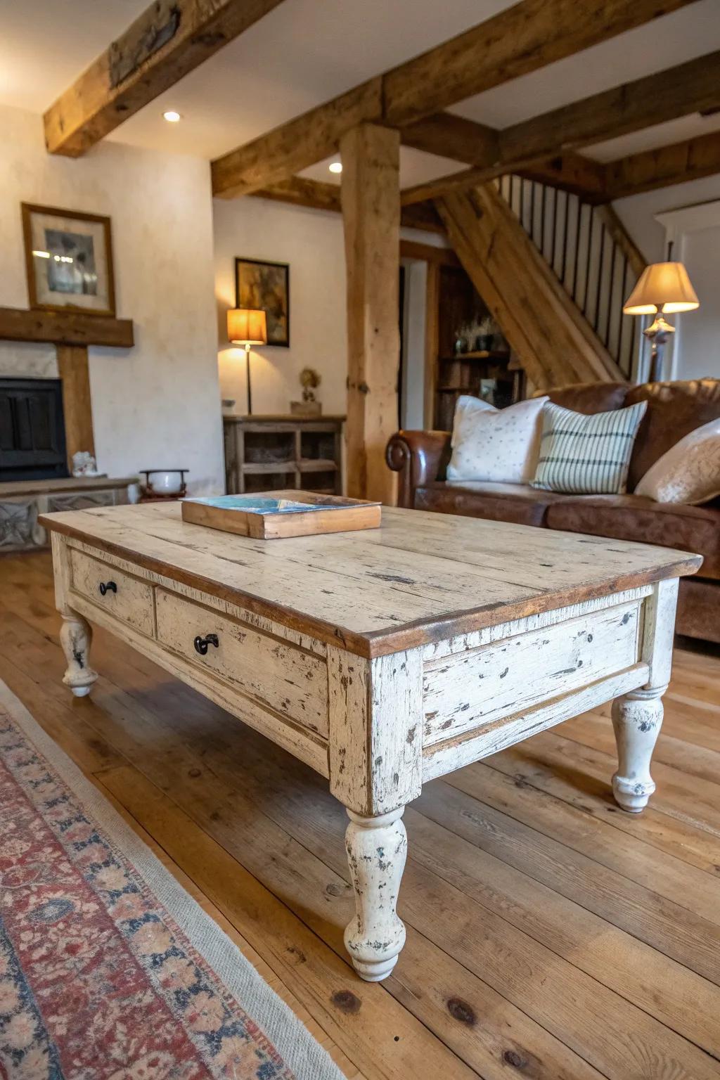 Weathered features bring vintage elegance to your area.