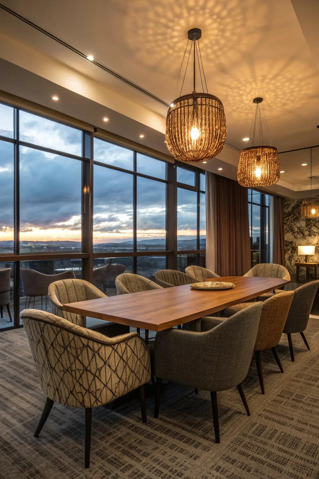 Statement lighting completely changes the feel of a conference space.