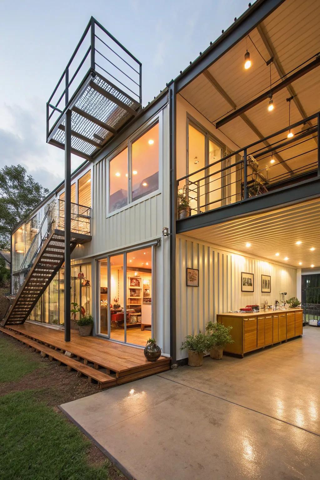 A container home boasting a creative and unexpected layout.