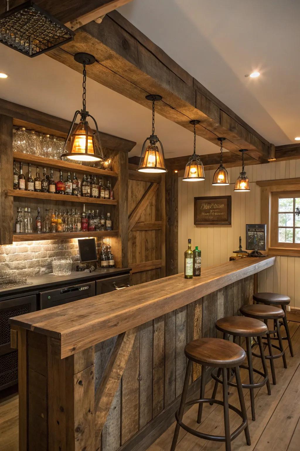 Feel at home with a bar themed around rustic charm.