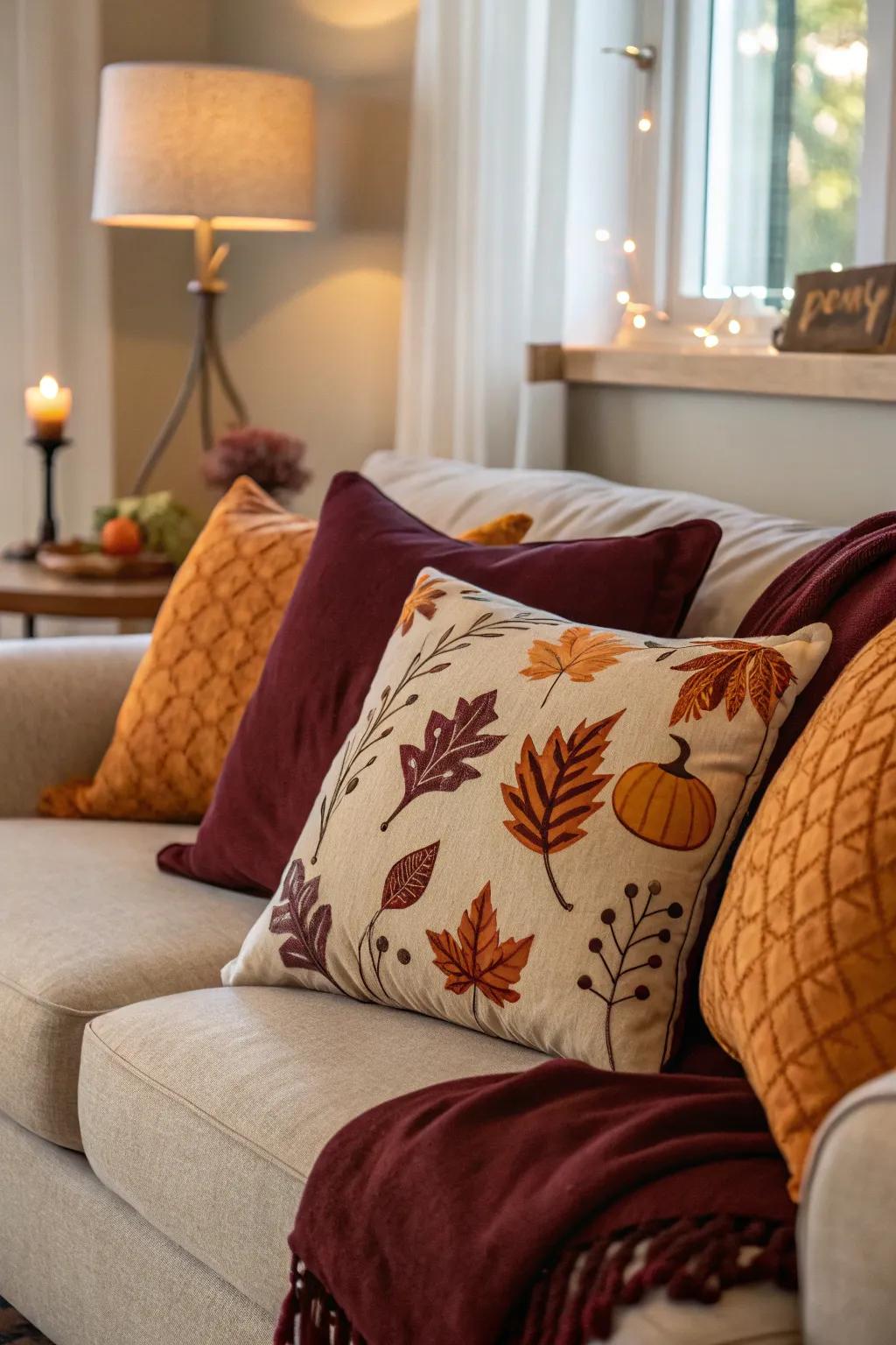 Seasonal cushions bring an upbeat feel to your décor.