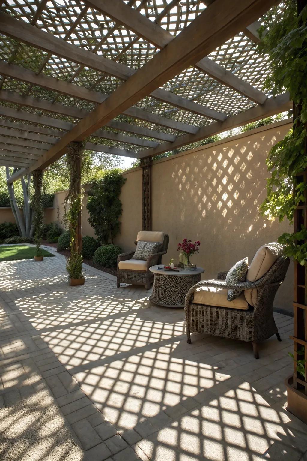 An artistic roof cover blends design with coziness for any outdoor setting.