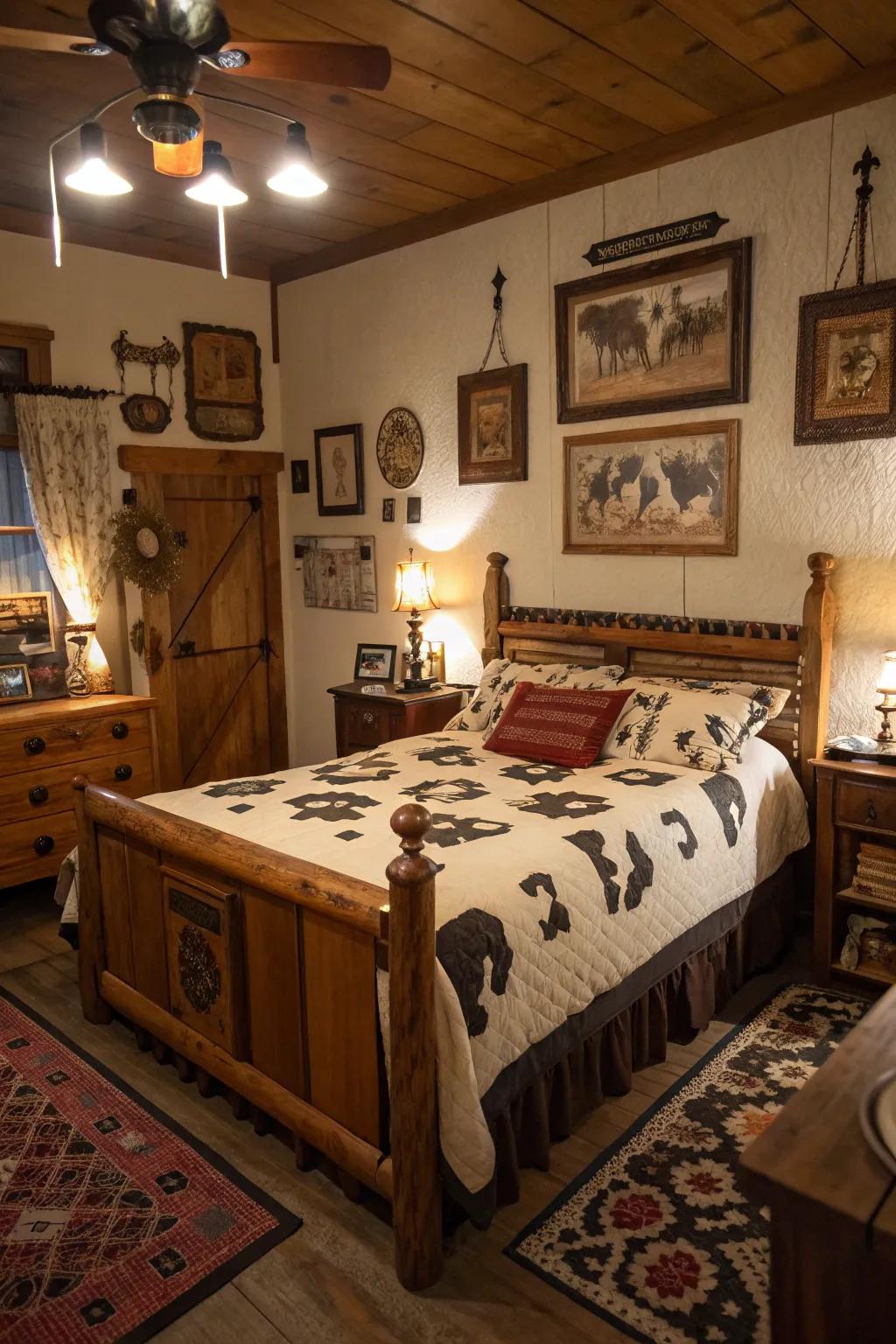 A Western-themed space beautifully complements spotted bovine decoration.