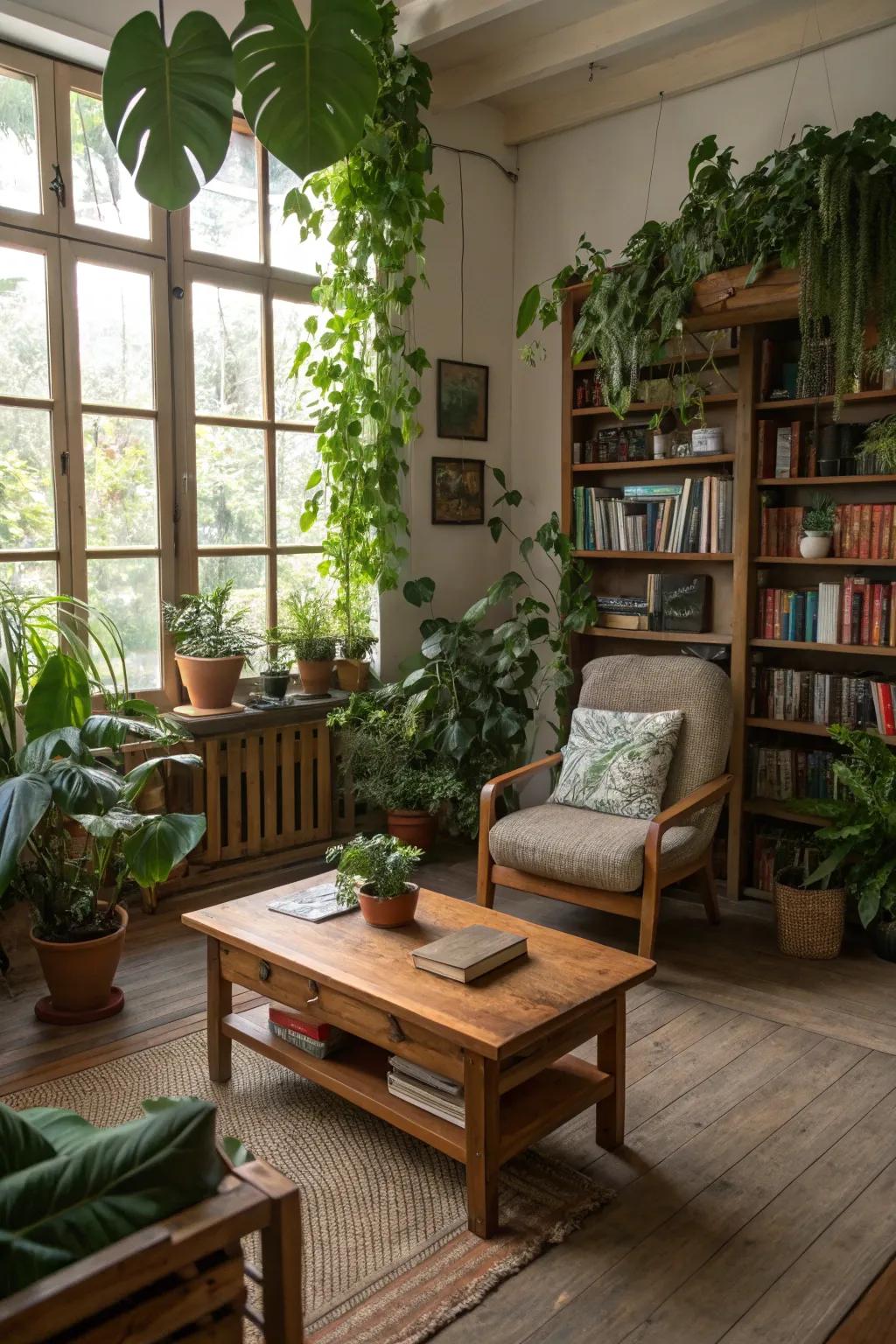 Nature-inspired details add a calming nuance to a snug room.