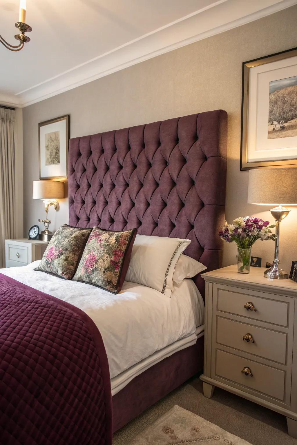 A stitched headboard acts as a chic focal point in any bedroom.