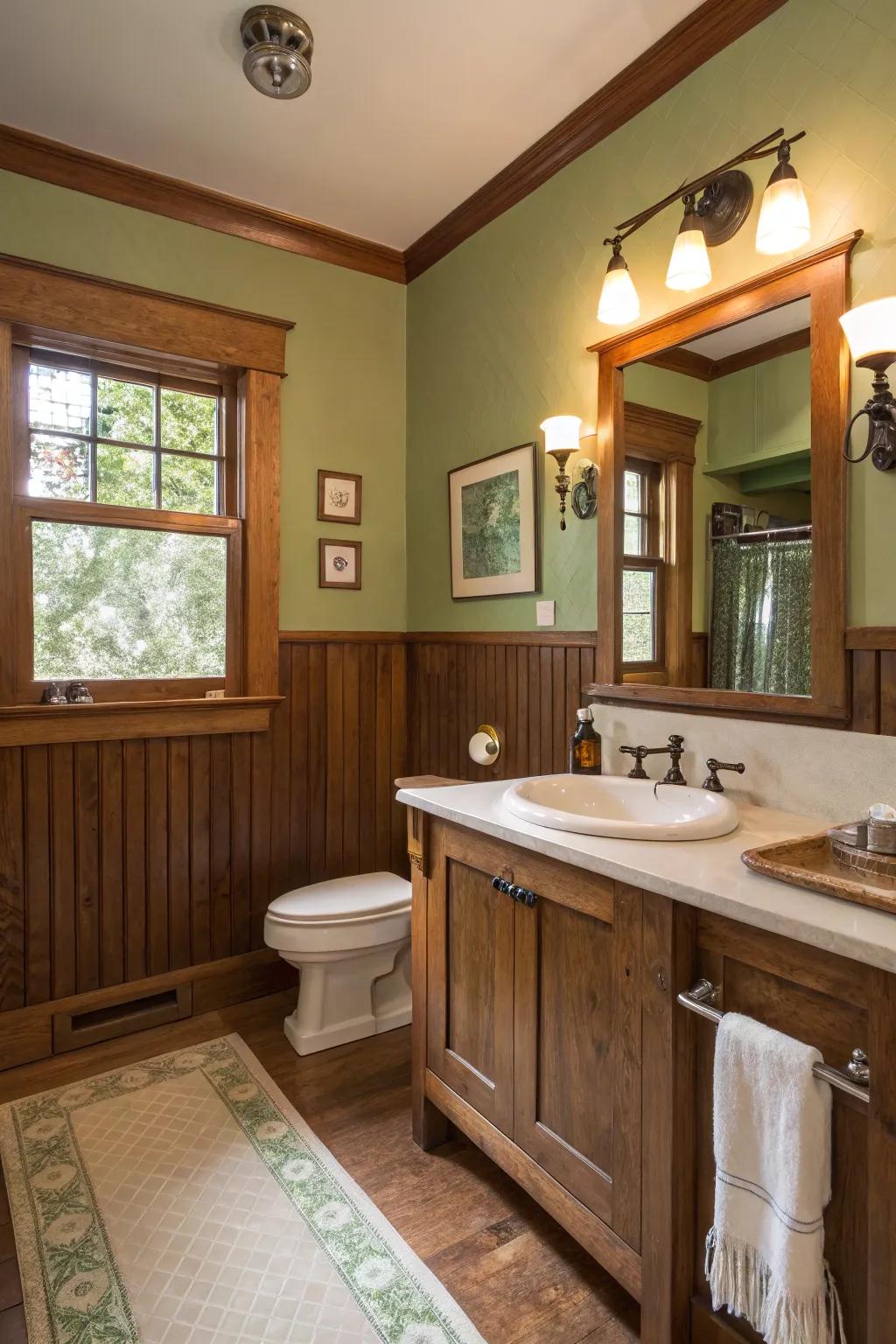 A soothing craftsman bathroom with a natural color scheme.
