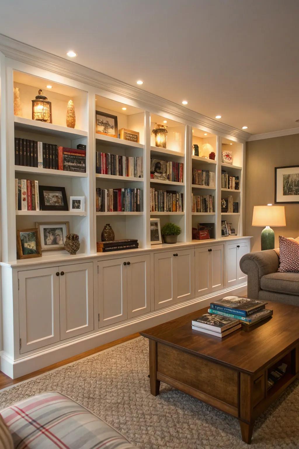 Fitted bookcases offer a smooth and elegant storage solution.