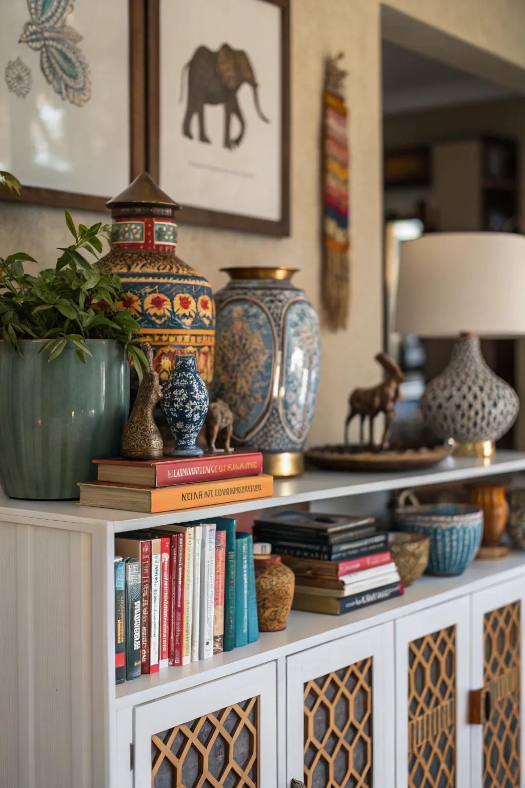 A credenza styled with decorative objects for a personal touch.