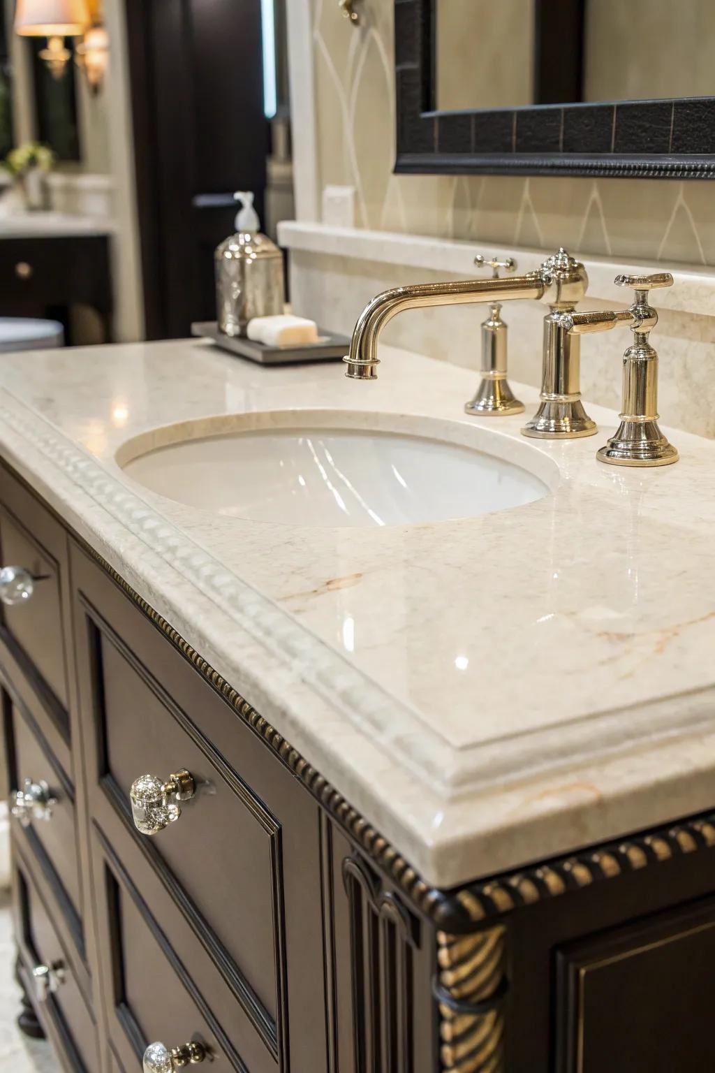 A sophisticated counter beautifully complements crema marfil.